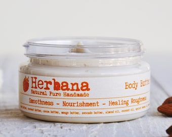 Vegan Body Butter with Mango & Shea butter, Natural Body Moisturizer, Organic Nourishing Body Cream, Skin Smoother by Herbana Cosmetics