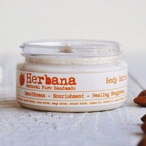 Vegan Body Butter with Mango & Shea butter, Natural Body Moisturizer, Organic Nourishing Body Cream, Skin Smoother by Herbana Cosmetics image 1