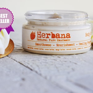 Vegan Body Butter with Mango & Shea butter, Natural Body Moisturizer, Organic Nourishing Body Cream, Skin Smoother by Herbana Cosmetics image 2