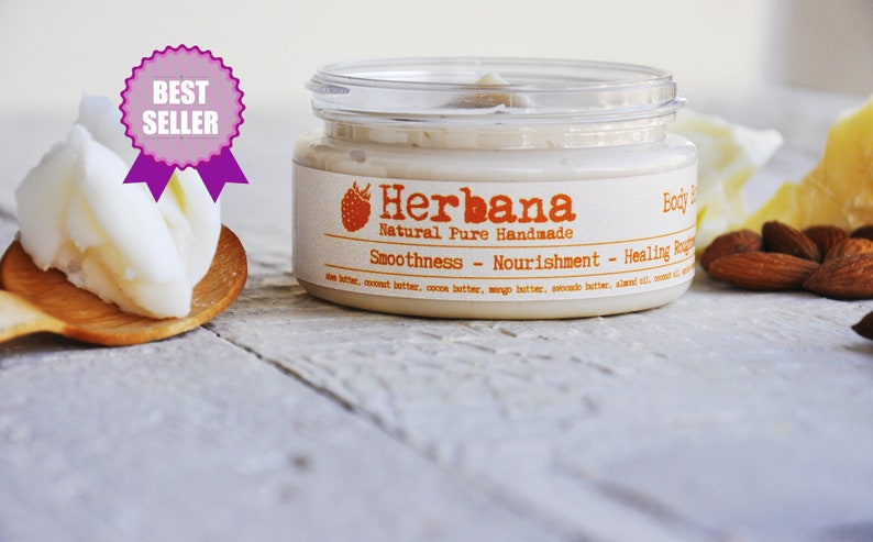 Vegan Body Butter with Mango & Shea butter, Natural Body Moisturizer, Organic Nourishing Body Cream, Skin Smoother by Herbana Cosmetics image 2