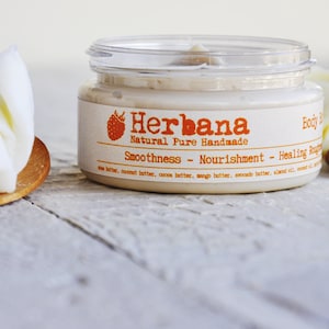 Vegan Body Butter with Mango & Shea butter, Natural Body Moisturizer, Organic Nourishing Body Cream, Skin Smoother by Herbana Cosmetics image 5