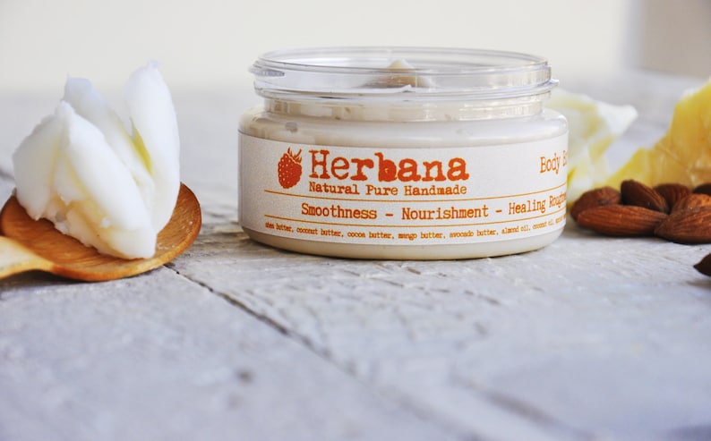 Vegan Body Butter with Mango & Shea butter, Natural Body Moisturizer, Organic Nourishing Body Cream, Skin Smoother by Herbana Cosmetics image 5