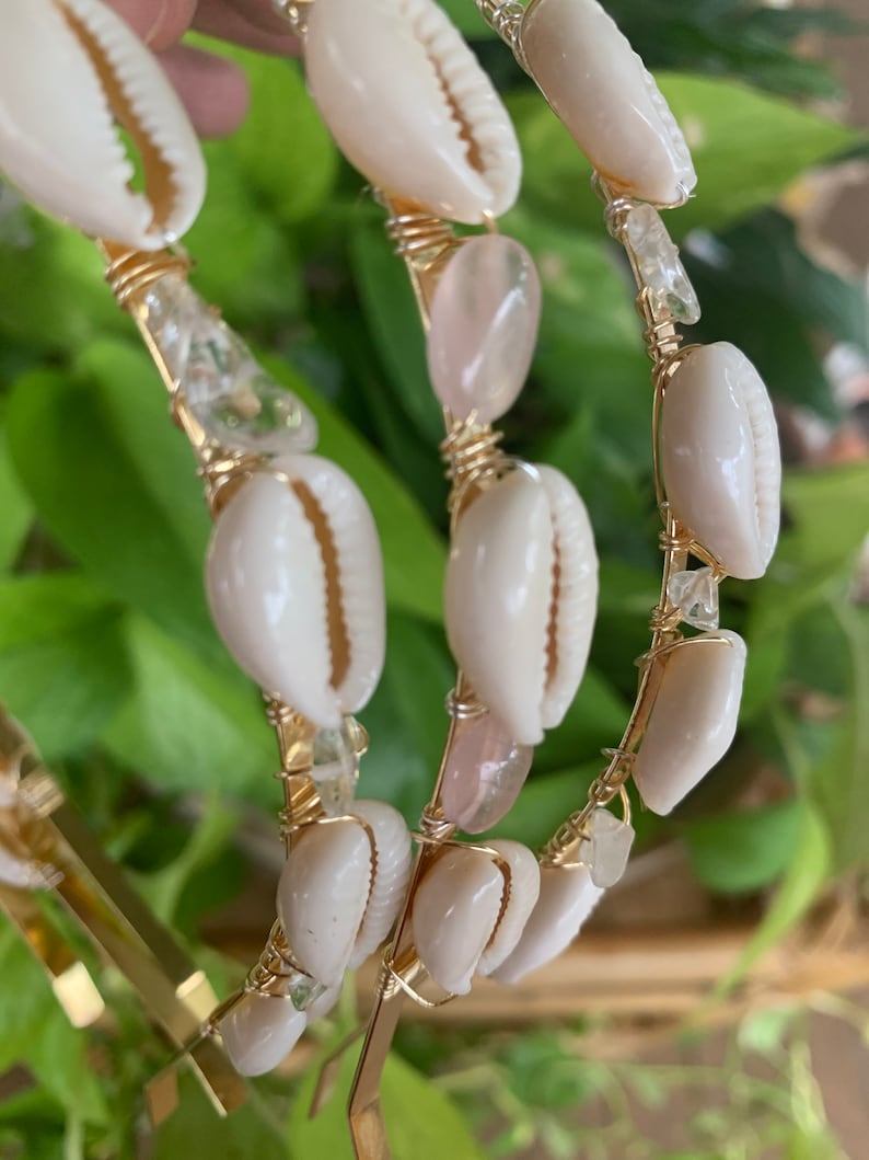 cowrie shell headband, cowrie shell and rose quartz headband, mermaid hair accessories, Valentines day gift image 3