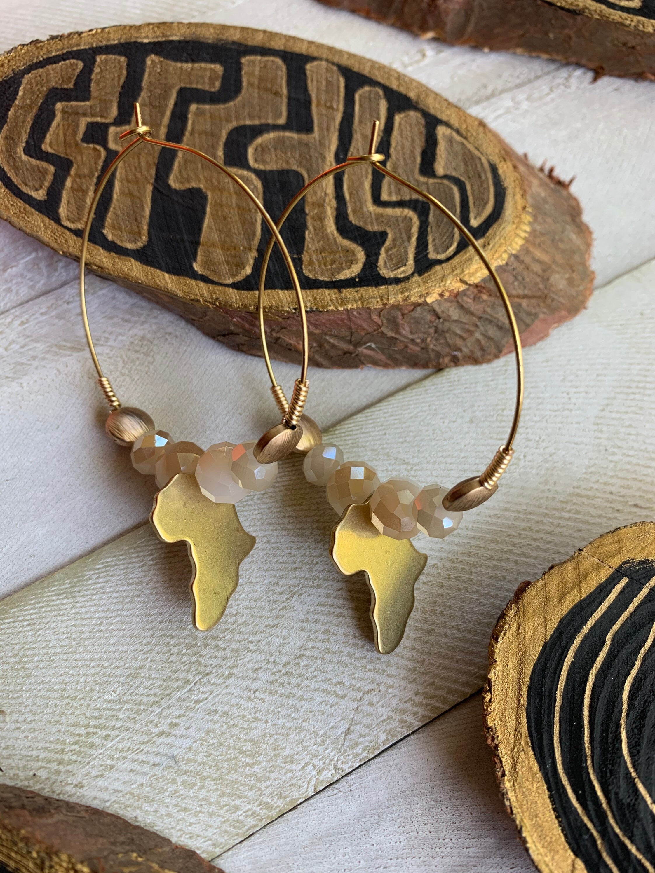 Africa earrings Brass Africa earrings Etsy