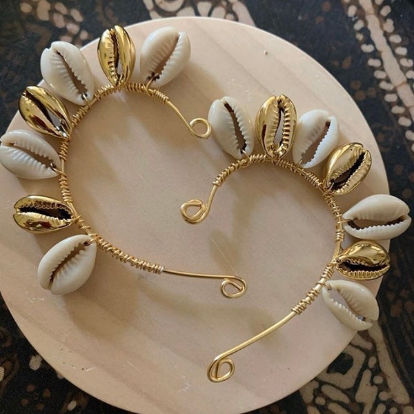 Cowrie Shell Earring- Cowrie Shell EarCuffs- Cowrie earrings- Bohemian Jewelry-  Sea shell Jewelry- Tribal Jewelry- Beach Jewelry