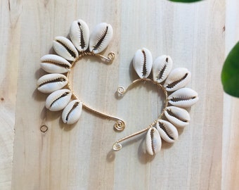 Cowrie Shell Jewelry, Cowrie Shell Earrings, Cowrie shell Ear Cuffs, African Jewelry, Beach Jewelry- Bohemian jewelry- Bohostyle earrings