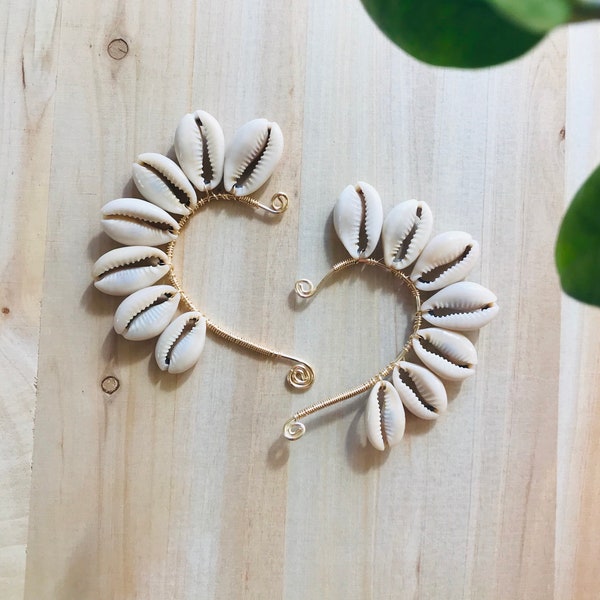 Cowrie Shell Jewelry, Cowrie Shell Earrings, Cowrie shell Ear Cuffs, African Jewelry, Beach Jewelry- Bohemian jewelry- Bohostyle earrings