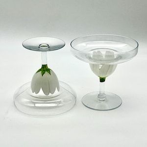 Pair of Hand-Painted White Tulip Margarita Cocktail Glasses