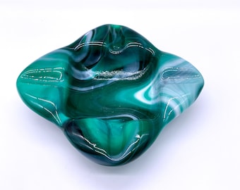 Vintage Faux Malachite Glass Ashtray/Catchall