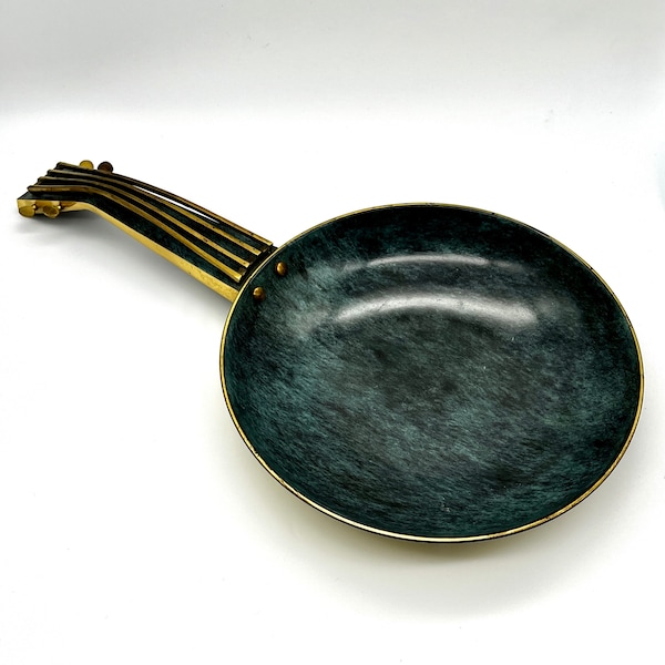 Mid-Century Modern Verdigris Brass Guitar Shaped Catchall Bowl