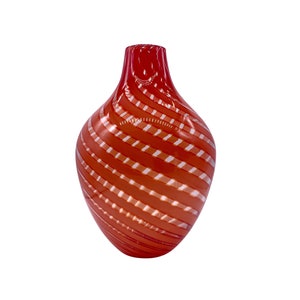 Large Art Glass Orange Swirl Patterned Vase