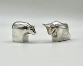 C. 1970s Mid-Century Modern Silver-Plate Dansk Bull Bear Paperweights