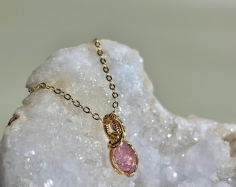 14K Gold Filled Dainty Pink Tourmaline Crystal Necklace Handmade Gift Valentines Mothers Day Birthday Christmas