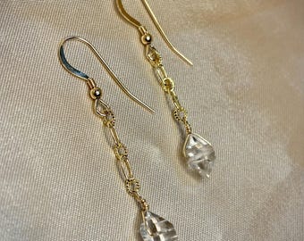 14k Gold-Filled Herkimer Diamond Earrings Crystal Handmade Custom Gift Wire-Wrapped Birthday Jewelry Valentines Mothers Day