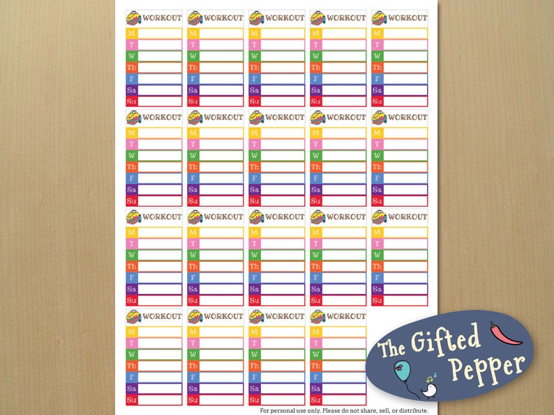 weekly workout plan stickers printable daily tracker etsy