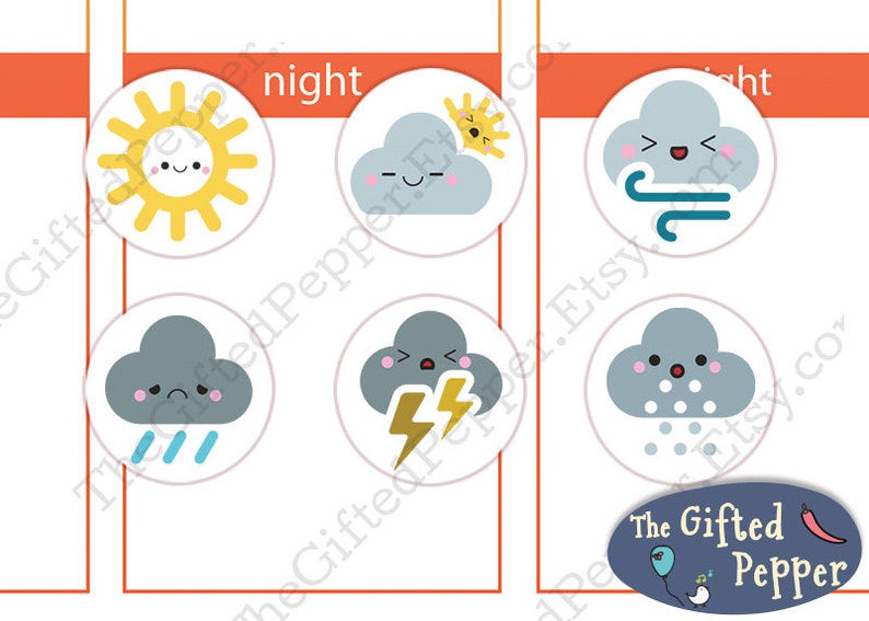 Weather icon sticker set [Printable]. Tracking weather and temperature. For Erin Condren Planner. Stickers, printable calendar stickers 