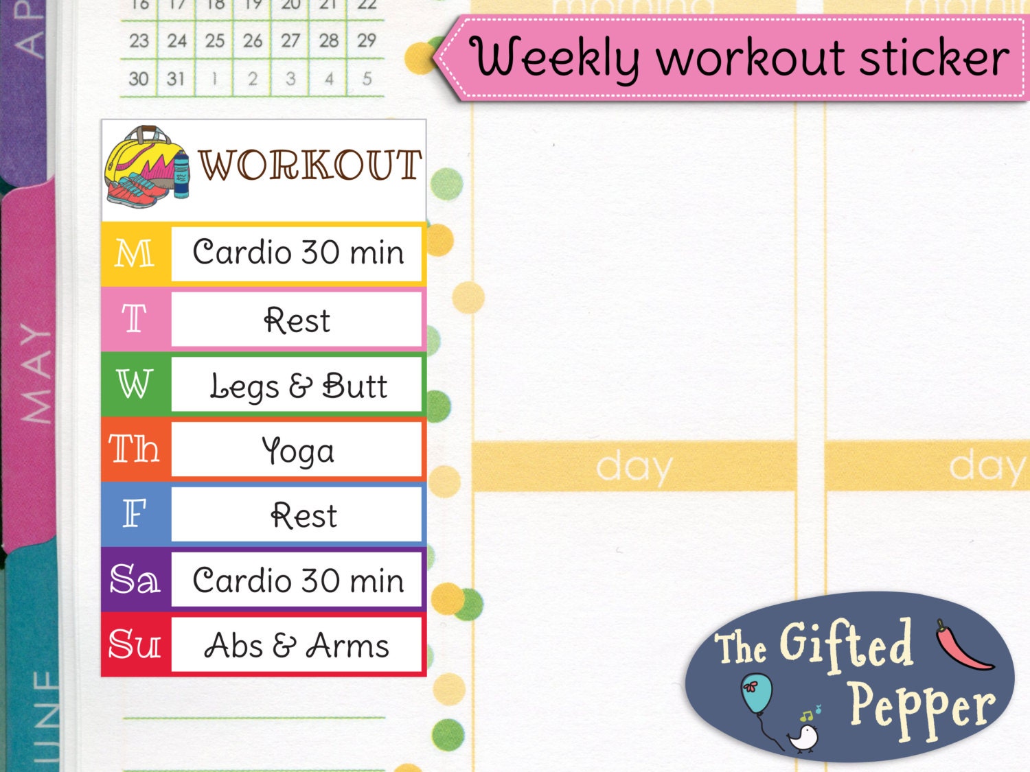 weekly workout plan stickers printable daily tracker etsy