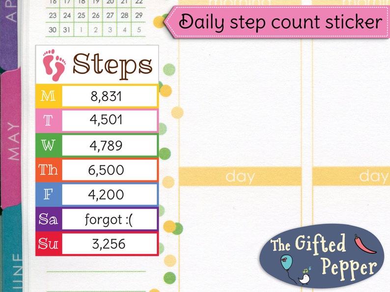 Daily Step Count Stickers printable. Pedometer Walking Etsy