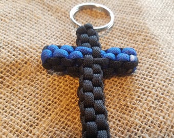 Blue Line Cross Paracord Keychain, Law Enforcement, Police, Thin Blue Line, Support for LEO community