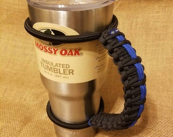 Handcrafted Paracord Tumbler Handle, Blue Line, Law Enforcement, Fallen Officers, Yeti, Rtic, Mossy Oak