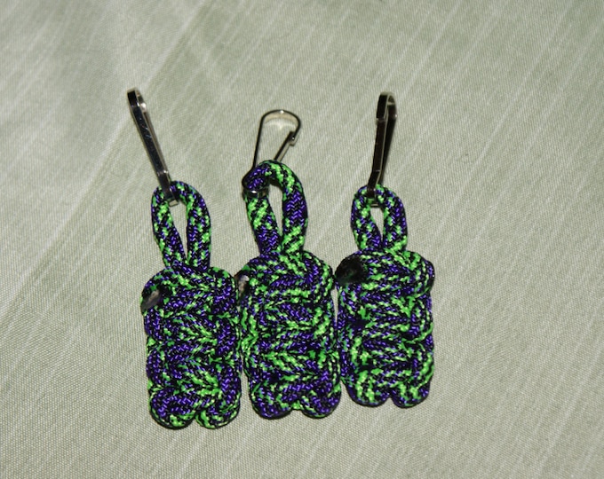 Green & Purple Paracord Zipper Pulls (Available in packs of 3 or 4)