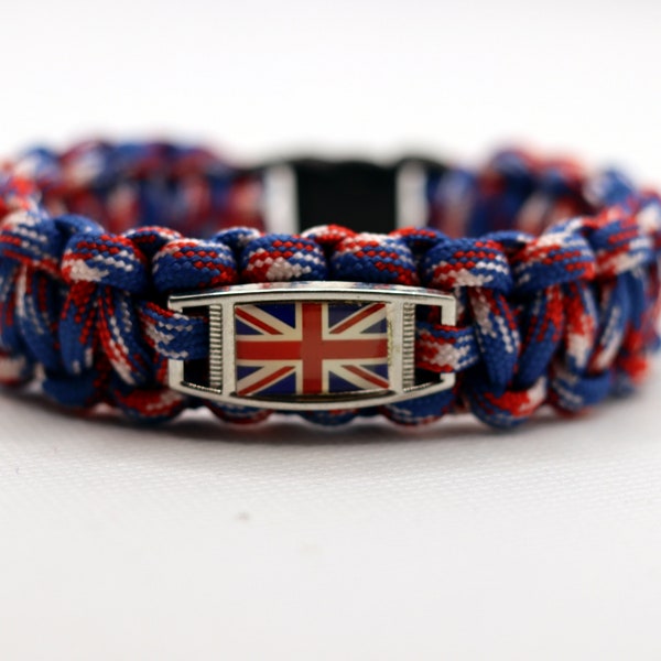 Bracelet de charme Paracord drapeau du Royaume-Uni, Royaume-Uni, bracelet de charme Union Jack, rouge, blanc et bleu, bracelet drapeau de pays