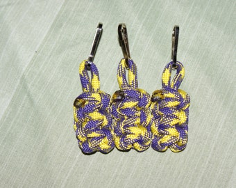 Yellow and Purple Paracord Zipper Pulls (Available in packs of 3 or 4), Los Angeles Lakers
