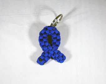 Blue Awareness Ribbon Keychain, Peace, Colon Cancer, Addiction Recovery, Chronic Fatigue Syndrome, Child Abuse Awareness