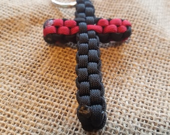 Red Line Cross Paracord Keychain, Firefighters, Thin Red Line, Support for Firefighter Community