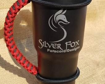 Handcrafted Paracord Tumbler Handle, Black and Red, Univ. of Georgia, Atlanta Falcons, Chicago Bulls, Yeti, Ozark Trail, Rtic, Mossy Oak