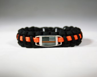 Orange Line American Flag Paracord Charm Bracelet, American Flag with Orange Line, Search and Rescue, Coast Guard, Dive Team