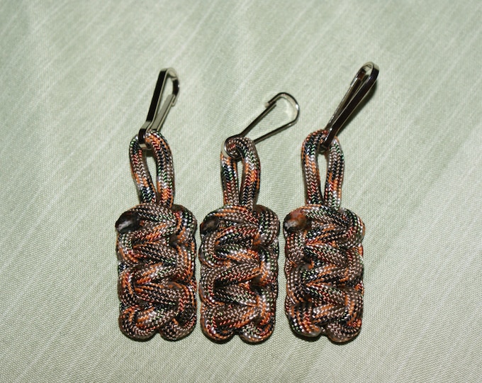 Fall Woodland Camo Paracord Zipper Pulls (Available in packs of 3 or 4), Hunter, Hunting