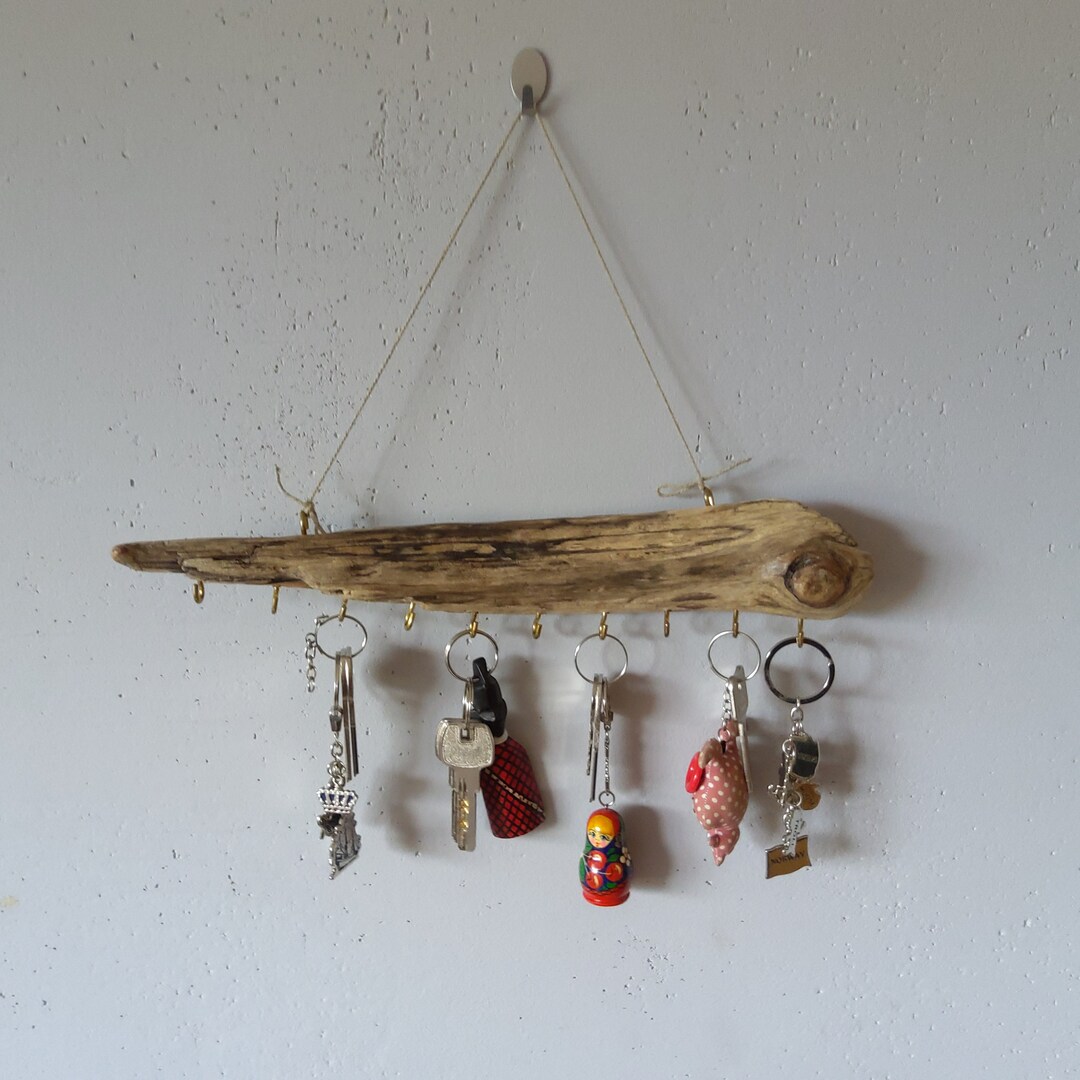 Driftwood Wall Hanger Rack. Hooks on Driftwood. Natural Wood Hanging