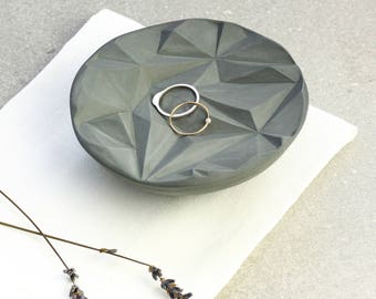 Geometric Porcelain Ring Dish. Minimalist Ring Dish. Ceramic Jewel Dish. Wedding Elegant Gray Ring Holder Design by CONCEPTstudio.