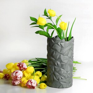 Geometric vase, Gray ceramic vase, Origami inspired, Gray flower vase, Modern home decor vase, Holiday gift, Housewarming Simple Gift.