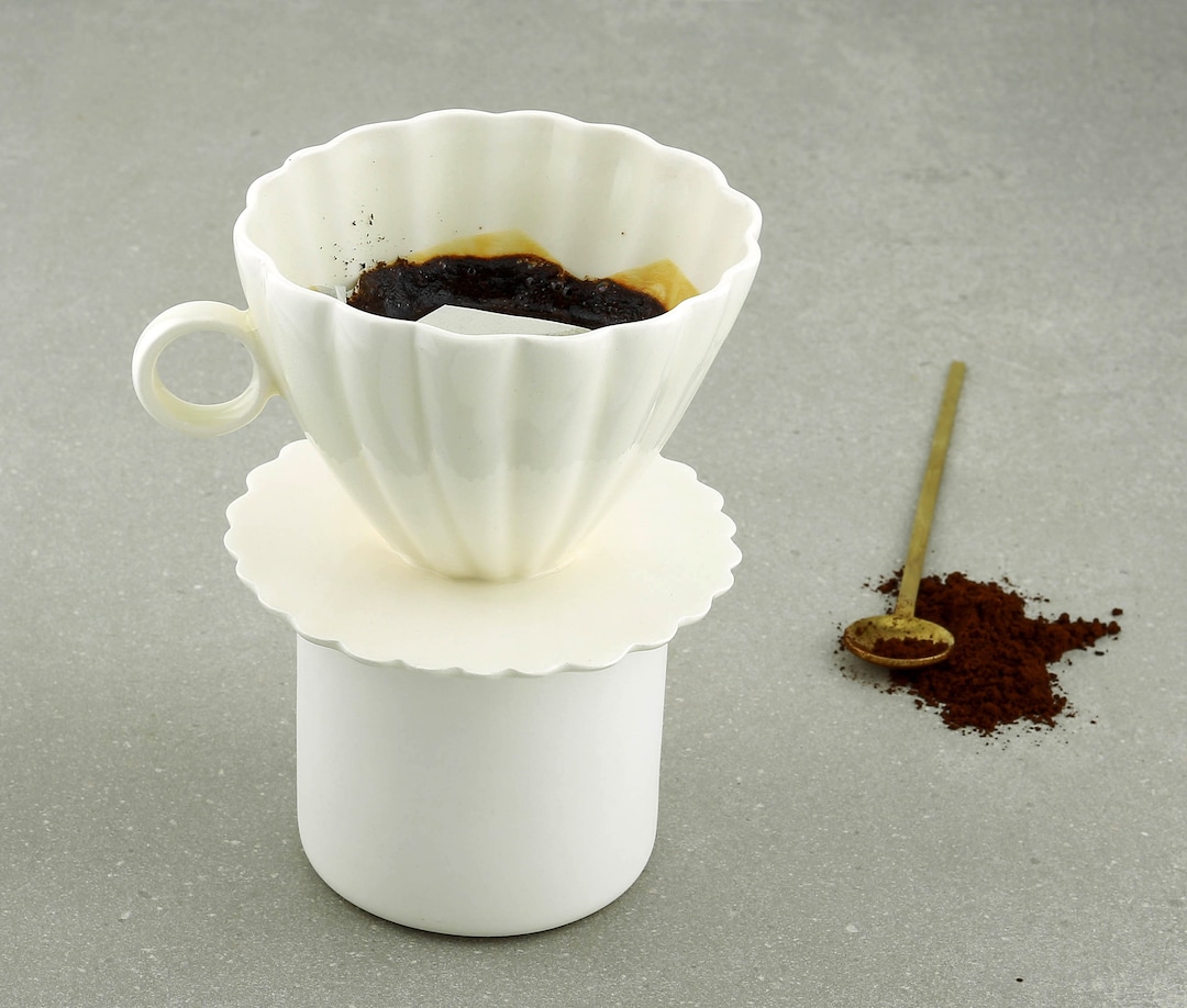 Pourover Coffee Cone. Contemporary White Porcelain Slow Coffee Maker