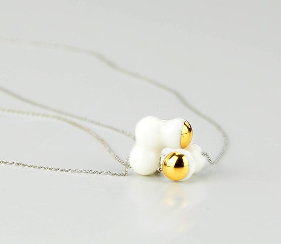 Minimalist Delicate Porcelain Jewelry.Contemporary Ceramic Jewelry.Tiny Necklace. White&Gold. Wedding Simple Pendant Design by CONCEPTstudio