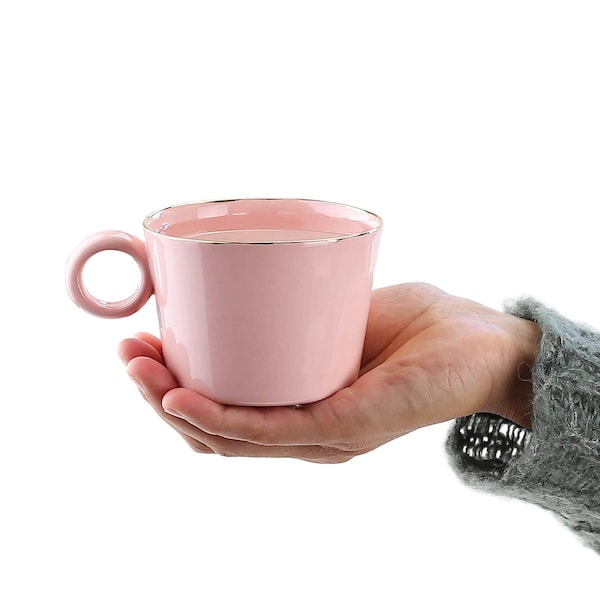 Handmade Ceramic Coffee Mug. Porcelain Tea Cup. Minimalist Romantic Mug. Coffee Simple Mug. Wedding Pink & Gold Mug Design by CONCEPTstudio.