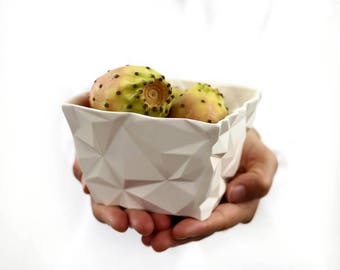 Origami Ceramic Bowl. Minimalist Porcelain Bowl. Simple Design.Triangle Origami White Bowl. Handmade Geometric Bowl Design by CONCEPTstudio.