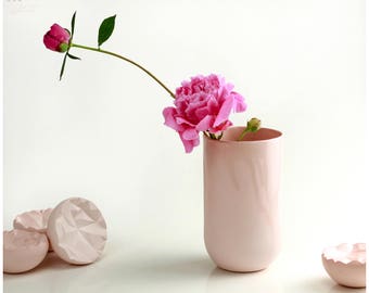 Contemporary Pink Porcelain Vase.Housewarming Gift.Handmade Ceramic Minimalist Tube Vase.Wedding Delicate  Clay Vase Design by CONCEPTstudio