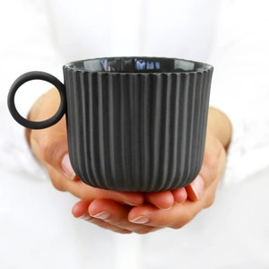 Porcelain Geometric Black Mug.Handmade Ceramic Cup.Minimalist Tea Coffee mug. Birthday Gift.Contemporary Wedding Mug Design by CONCEPTstudio