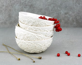 White Porcelain Lace Bowl. Ceramic Bowl. Ice Cream Bowl. Elegant Lace Tea Bowl. Ceramic Soup Bowl. Wedding Dainty Serving Ceramic Fruit Bowl
