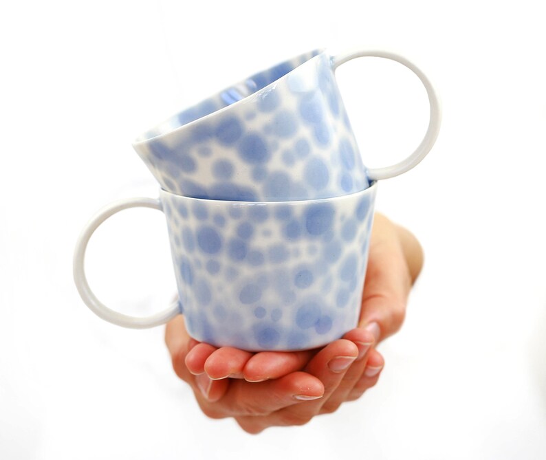 Handmade Coffee Mug. Blue Polka Dots Porcelain Cup. Tea Ceramic Dainty Mug. Coffee Lovers. Stoneware Simple Clay Mug design by CONCEPTstudio image 8