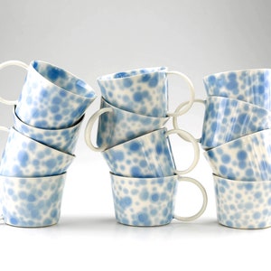 Handmade Coffee Mug. Blue Polka Dots Porcelain Cup. Tea Ceramic Dainty Mug. Coffee Lovers. Stoneware Simple Clay Mug design by CONCEPTstudio image 6