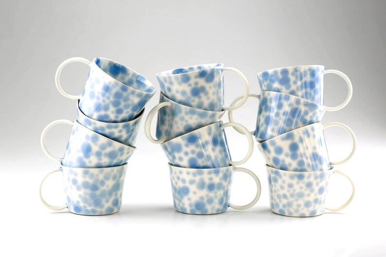 Handmade Coffee Mug. Blue Polka Dots Porcelain Cup. Tea Ceramic Dainty Mug. Coffee Lovers. Stoneware Simple Clay Mug design by CONCEPTstudio image 6