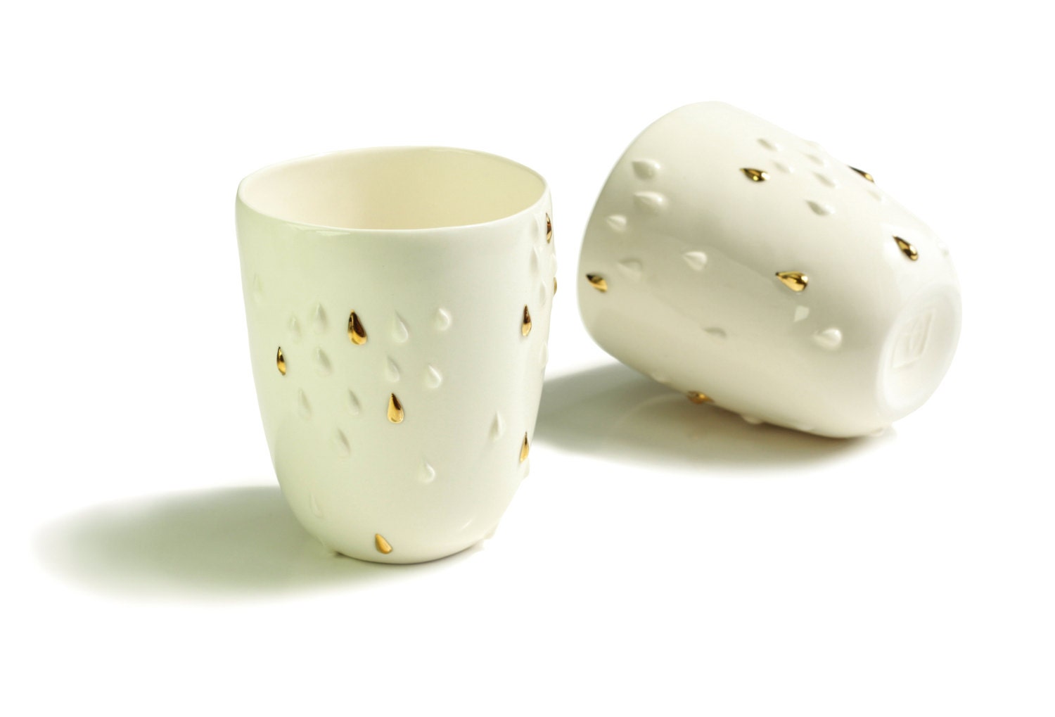 Mug en Céramique Fait à La Main. Porcelaine Blanche Romantique Big Tumbler. Blanc & Or. Thé Élégante