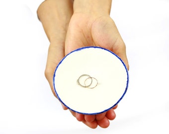 White Porcelain Ring Dish.Handmade Ceramic Minimalist Jewel Dish. White and Blue. Wedding Elegant White Ring Holder Design by CONCEPTstudio.