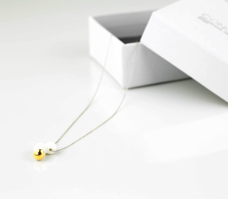 White/&Gold Minimalist Delicate Porcelain Jewelry.Contemporary Ceramic Jewelry.Tiny Necklace Wedding Simple Pendant Design by CONCEPTstudio