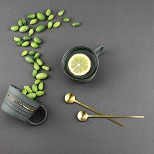 Black Gold Porcelain Mug. Handmade Ceramic Tea Mug. Porcelain Gray Mug. Coffee Lovers. Contemporary Gold Line Mug Design by CONCEPTstudio. image 7