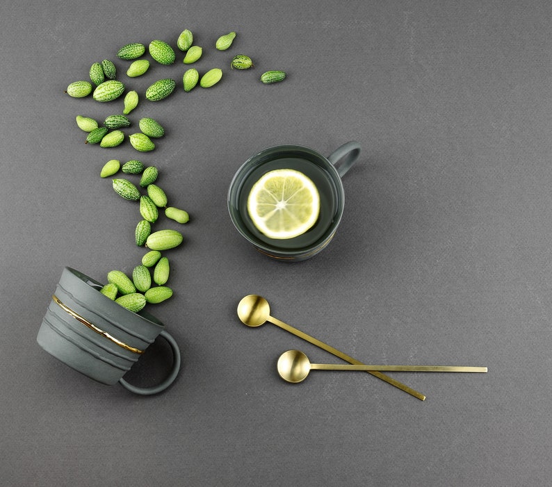 Black Gold Porcelain Mug. Handmade Ceramic Tea Mug. Porcelain Gray Mug. Coffee Lovers. Contemporary Gold Line Mug Design by CONCEPTstudio. image 7